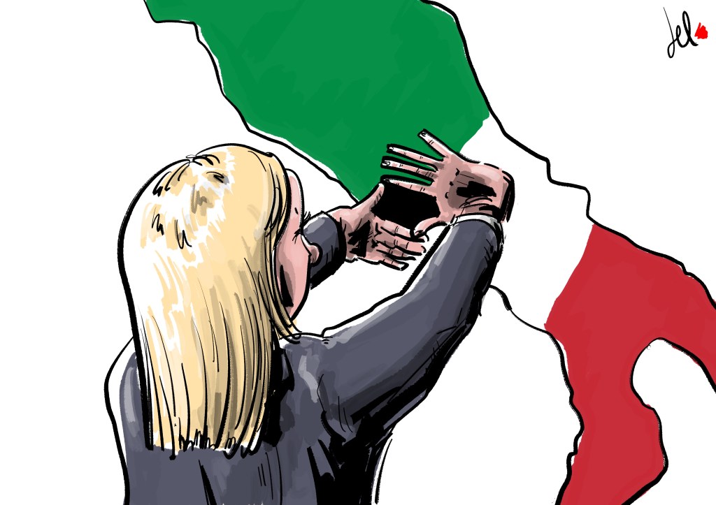 giorgia meloni del rosso cartoon